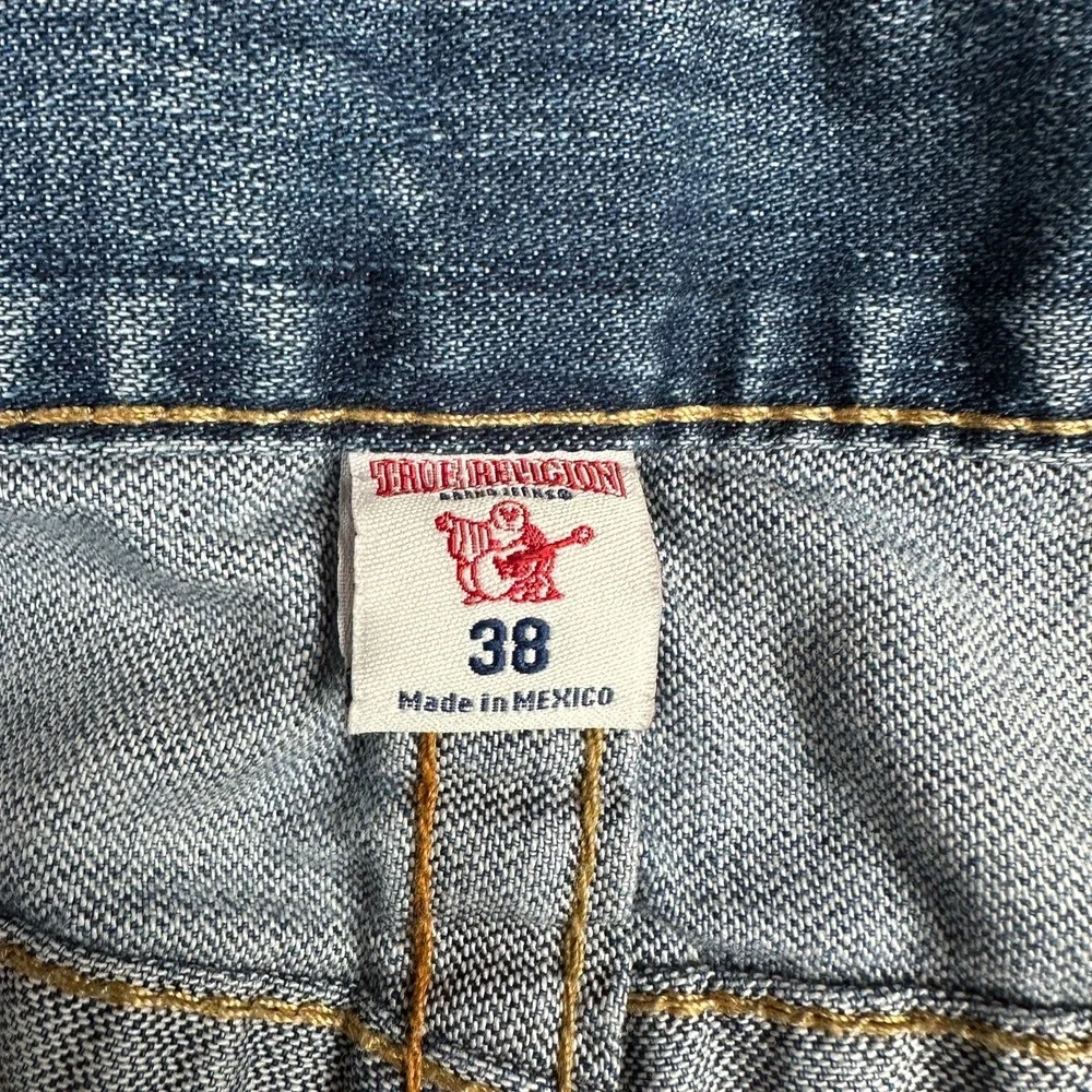 True Religion Ricky Jeans Mens 38x29 Blue Straight Flap Pocket 100% Cotton